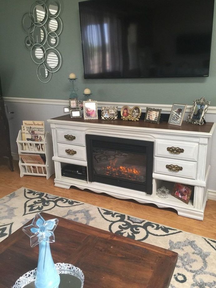Dresser Turned Media Console Fireplace Fireplaces Mantels Painted